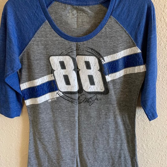 Nascar Dale Jr 88 Womens size Medium Gray Blue Raglan Sleeve Tshirt - Picture 1 of 4